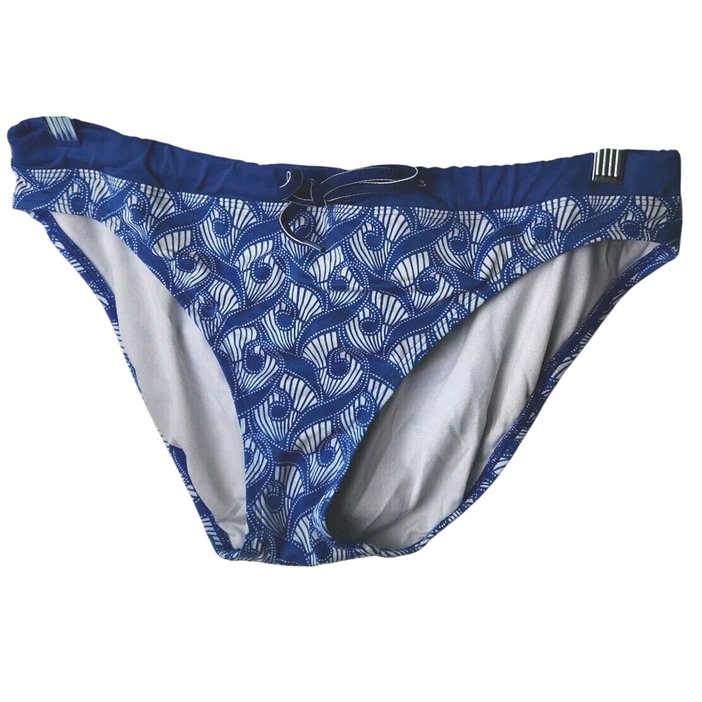 Lands' End Geometric Shell Print Bikini Swim Bottoms Womens 14 Blue White Tie